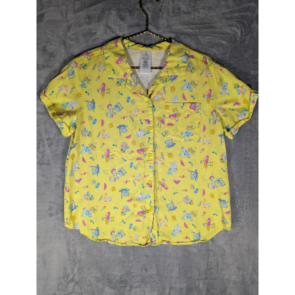 Disney Toy Story Womens Yellow Lyocell Button Up Shirt Buzz Woody Size Large